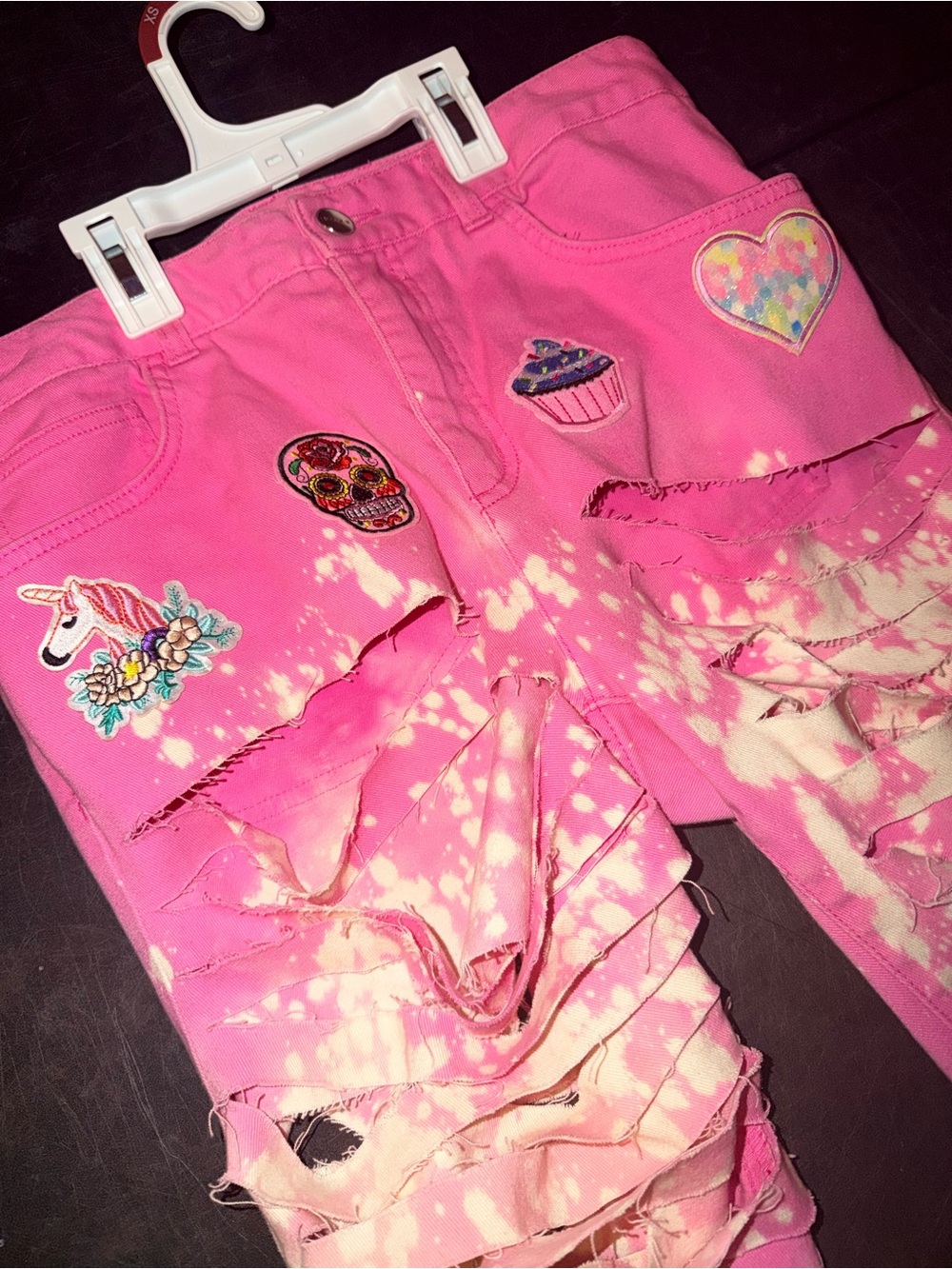 Chaps Pink Tie-Dye Ruffle & Patch Detail Jeans